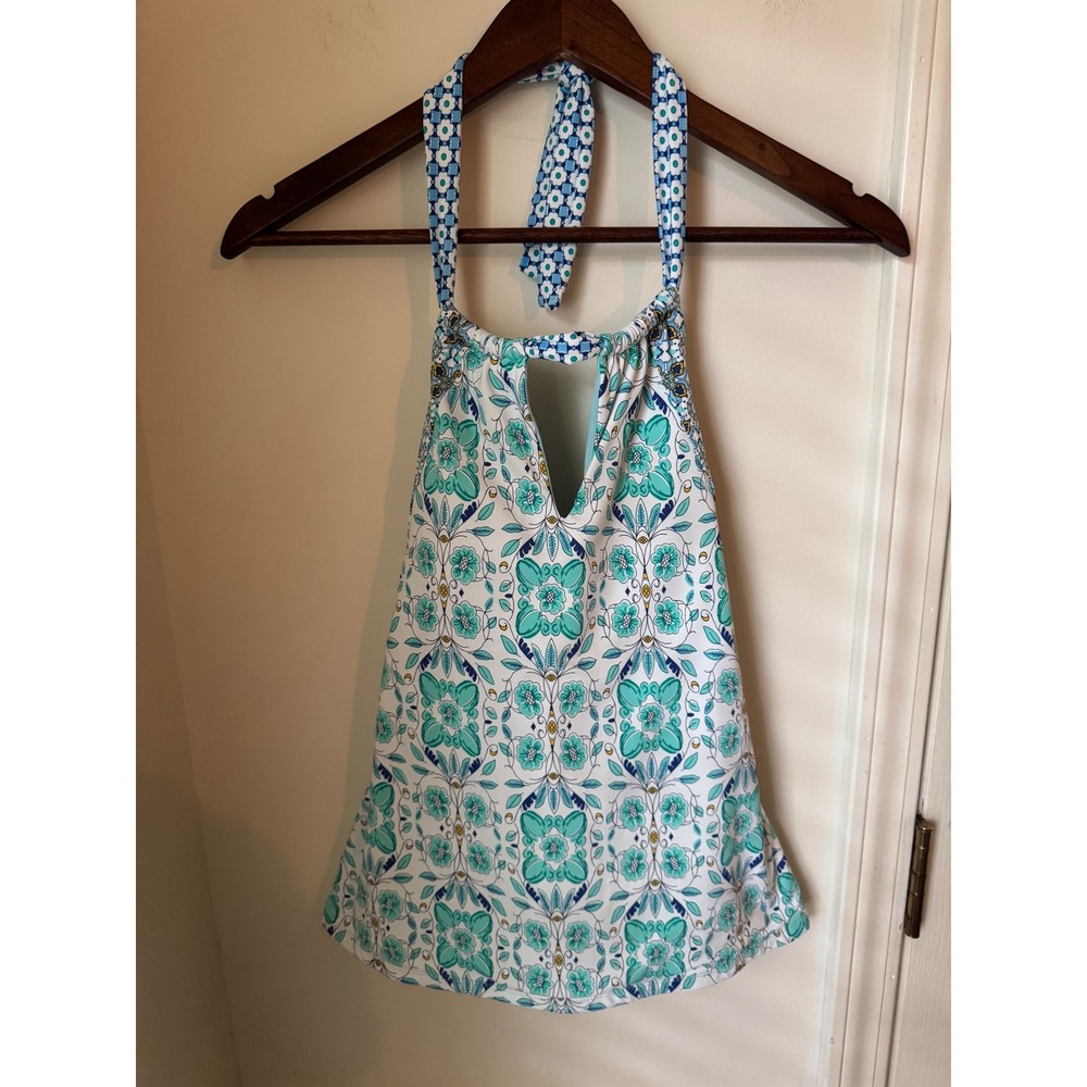 Bleu Rod‎ Beattie Floral Halter Tankini Top Turquoise Blue Medallion Size 6